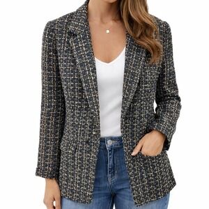 Nanette Lepore Tweed Blazer Size Small Black Gold Structured Jacket